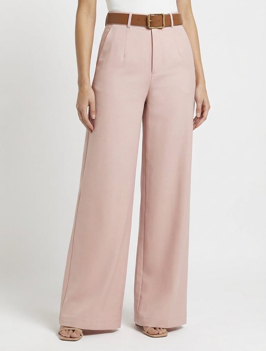 Pantaloni a vita alta taglio ampio - Rosa