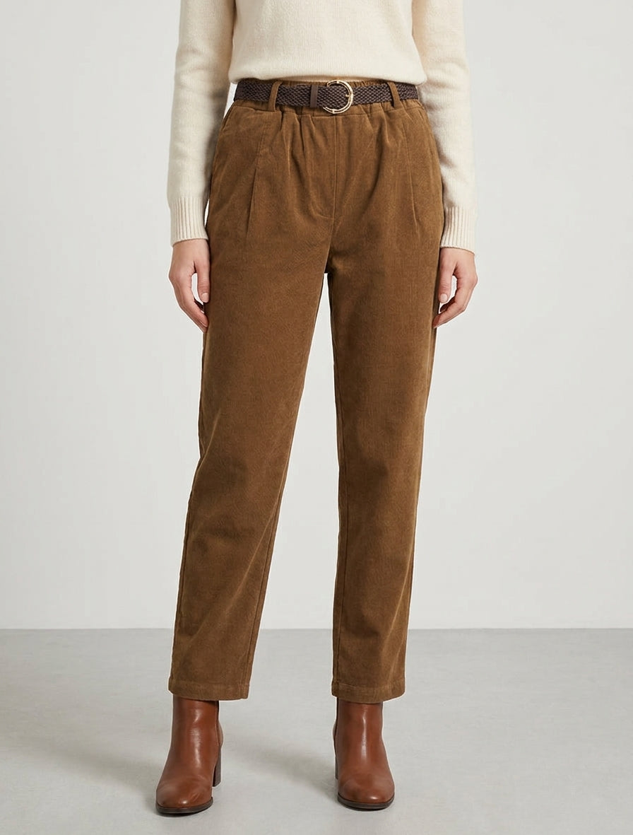 Pantaloni stile paper bag effetto velluto a coste - Chameau