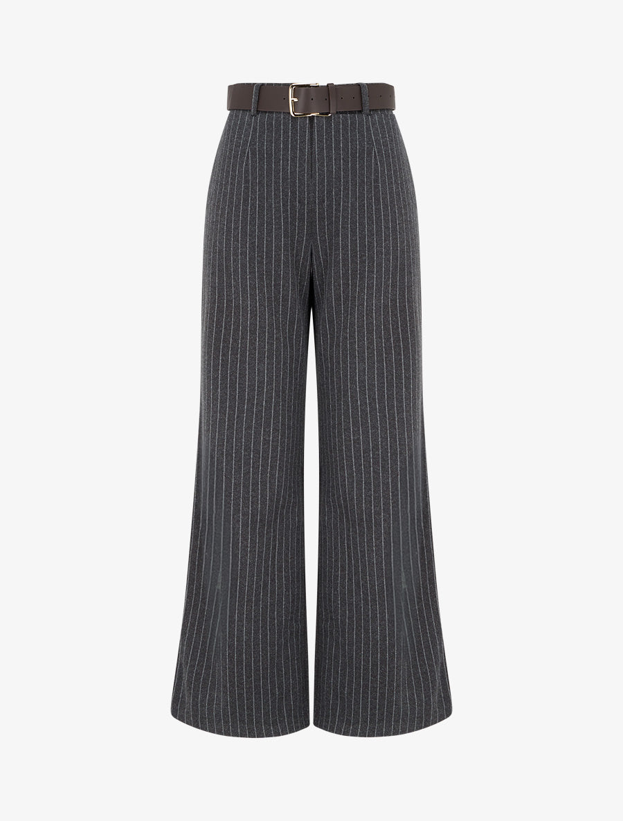 Pantaloni ampi a vita alta a righe - Grigio antracite