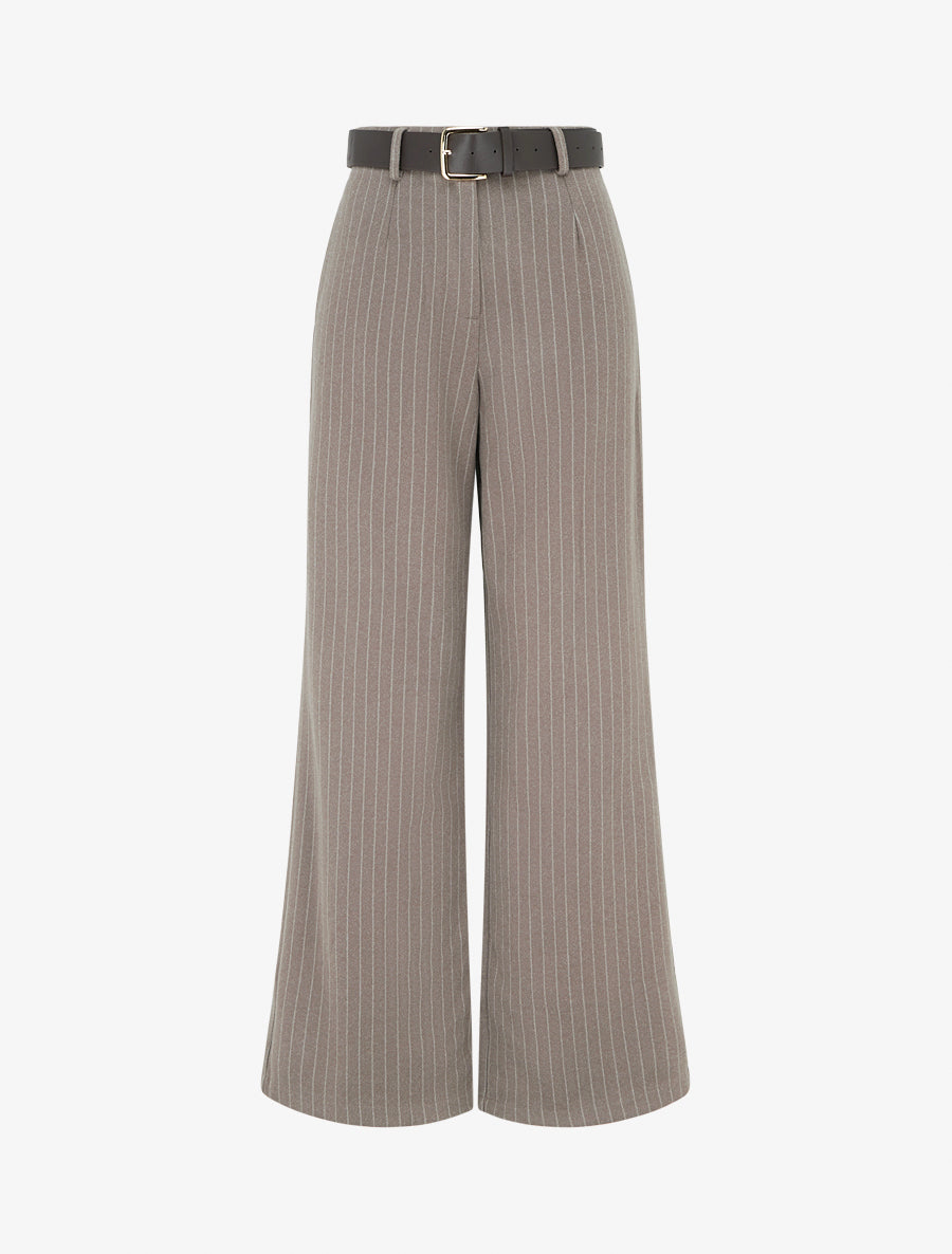 Pantalon ample taille haute à rayures - Taupe - 1