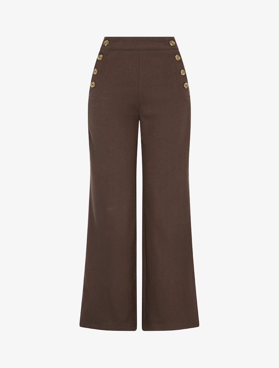 Pantalon à pont ample motif chevron - Marron - 1