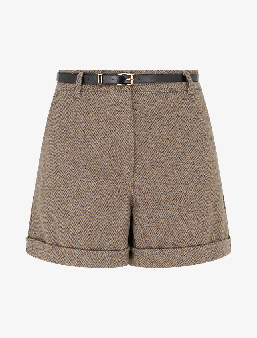 Short ample en flanelle motif chevron - Taupe - 1