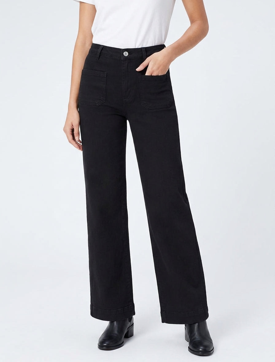 Jean con 4 tasche taglio wide leg - Nero
