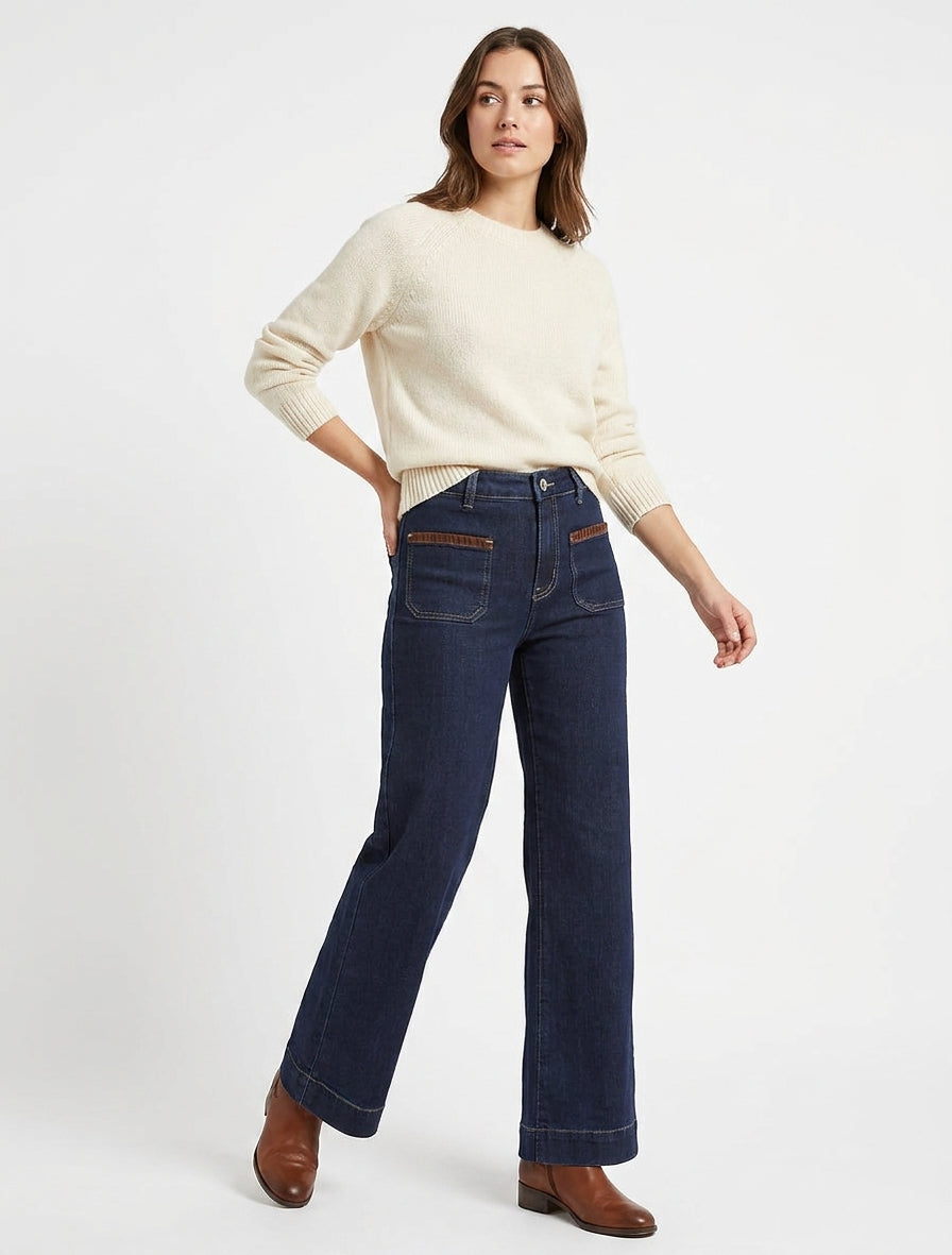 Jean in finta pelle scamosciata taglio wide leg - Blu grezzo