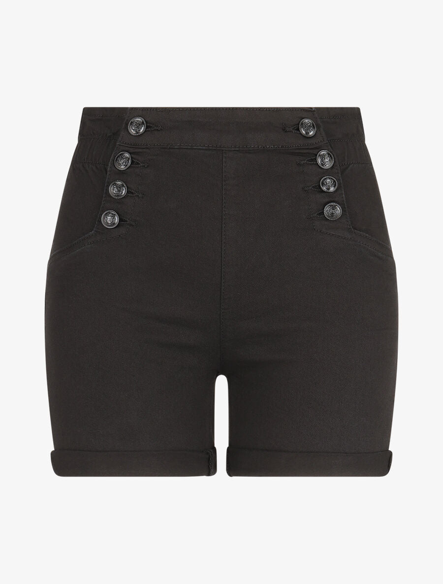 Short uni à taille élastiquée - Noir - 1