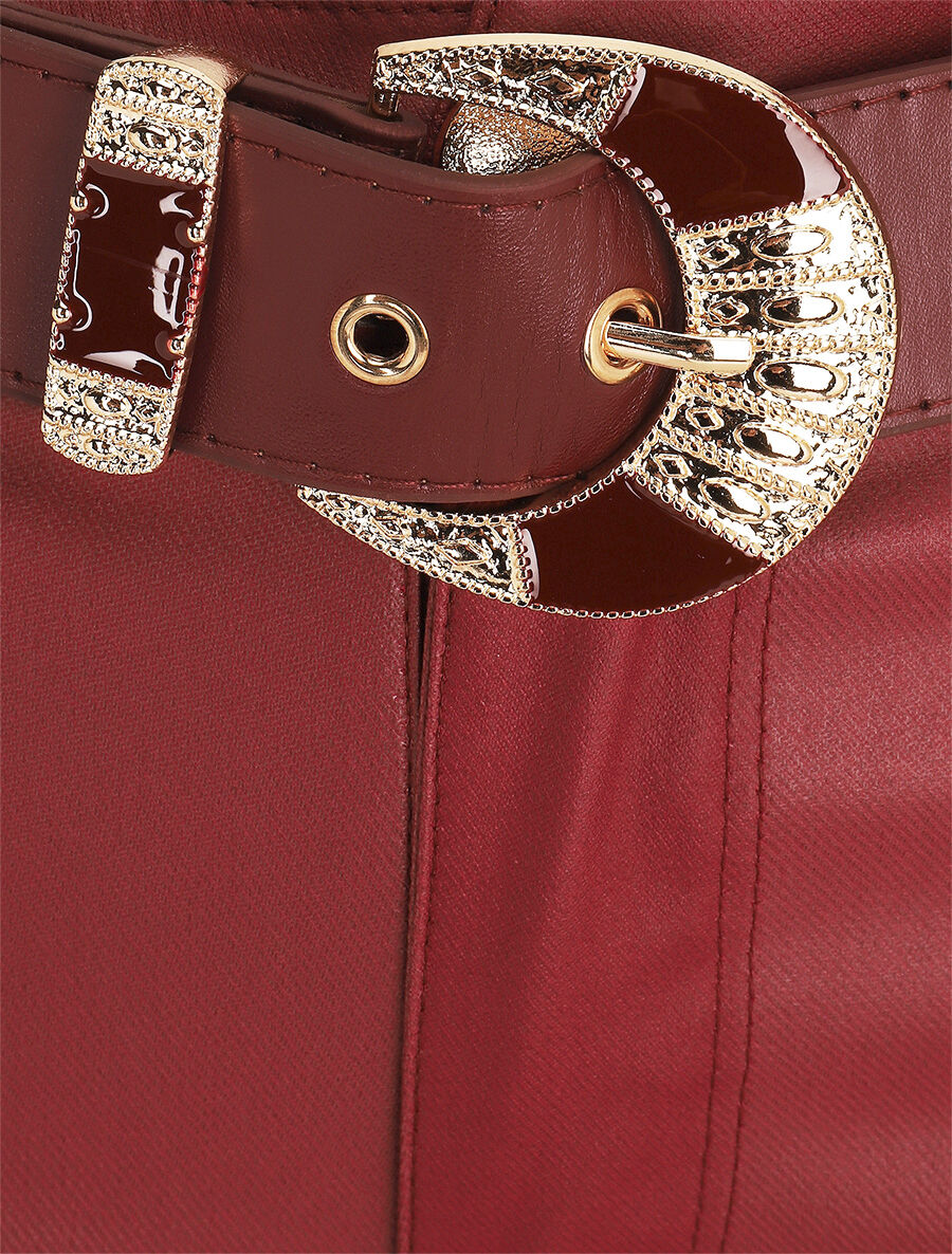 Pantalon uni en simili ceinturé - Bordeaux - 3