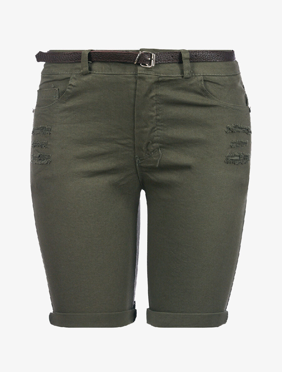 Short uni lacéré - kaki - 3