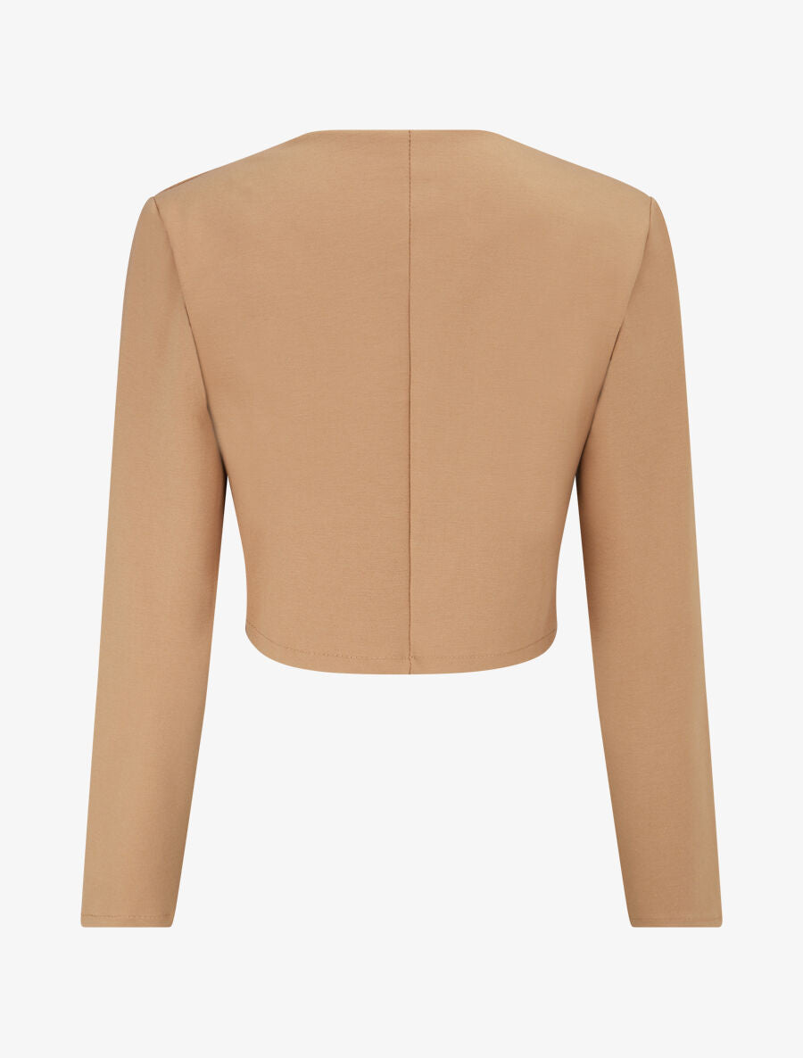 Veste courte empiécement brodé - Taupe - 2