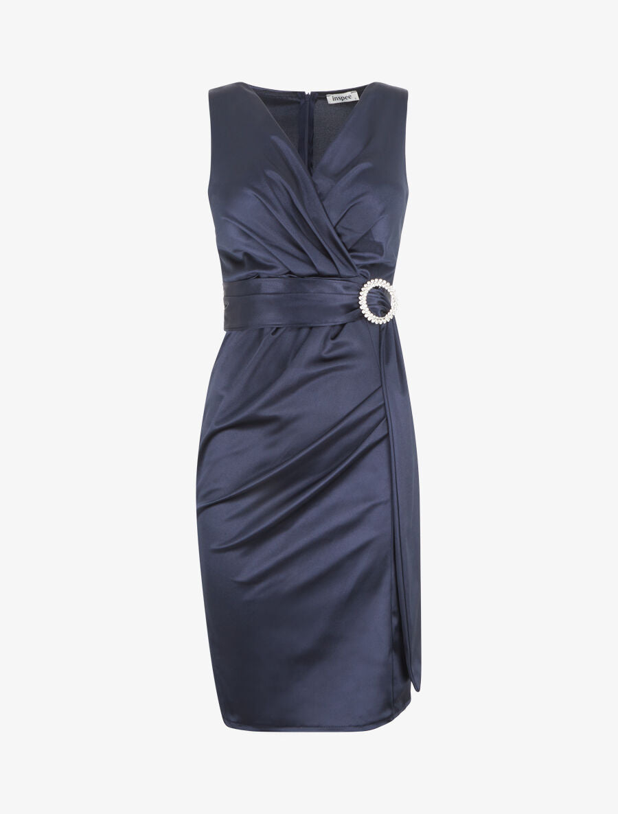 Robe de soirée à boucle en strass - Marine - 1