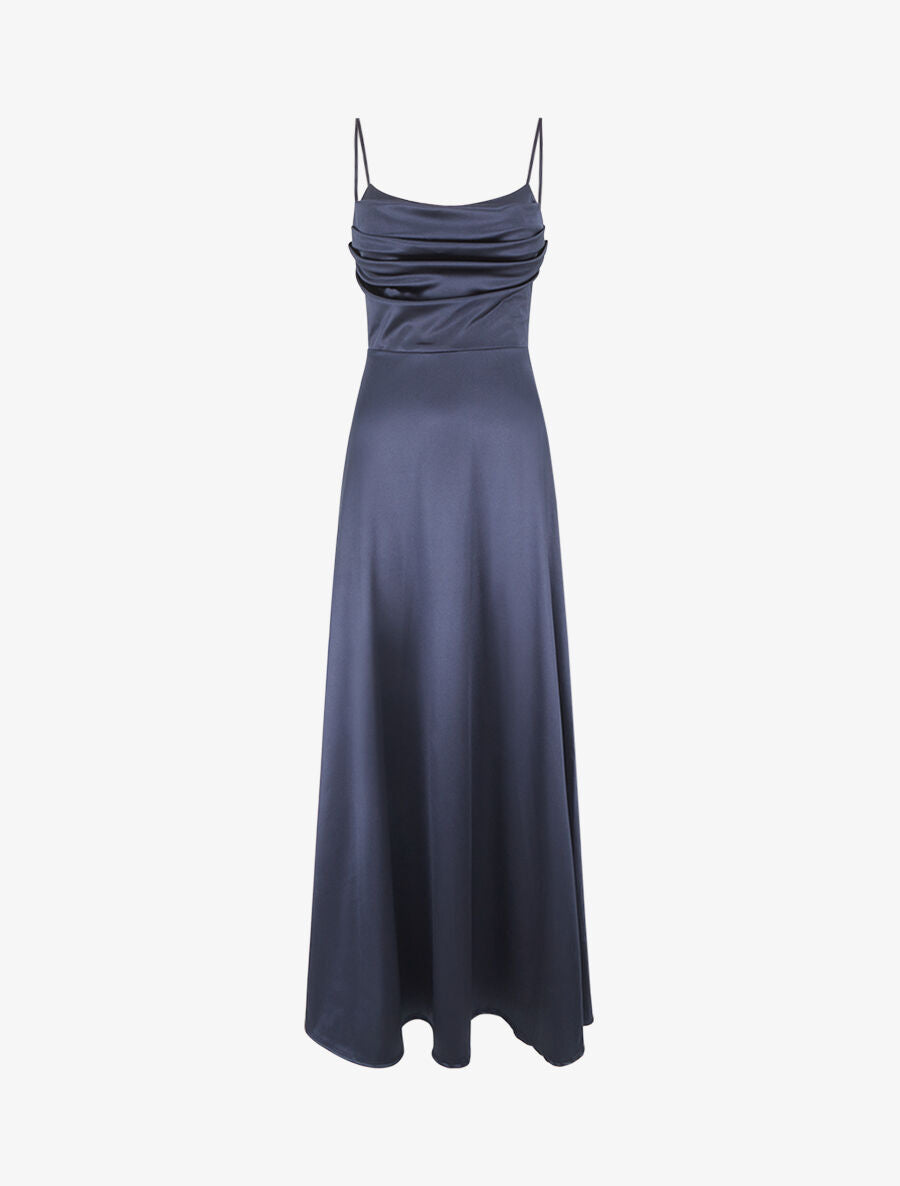 Robe de soirée longue évasée - Marine - 1