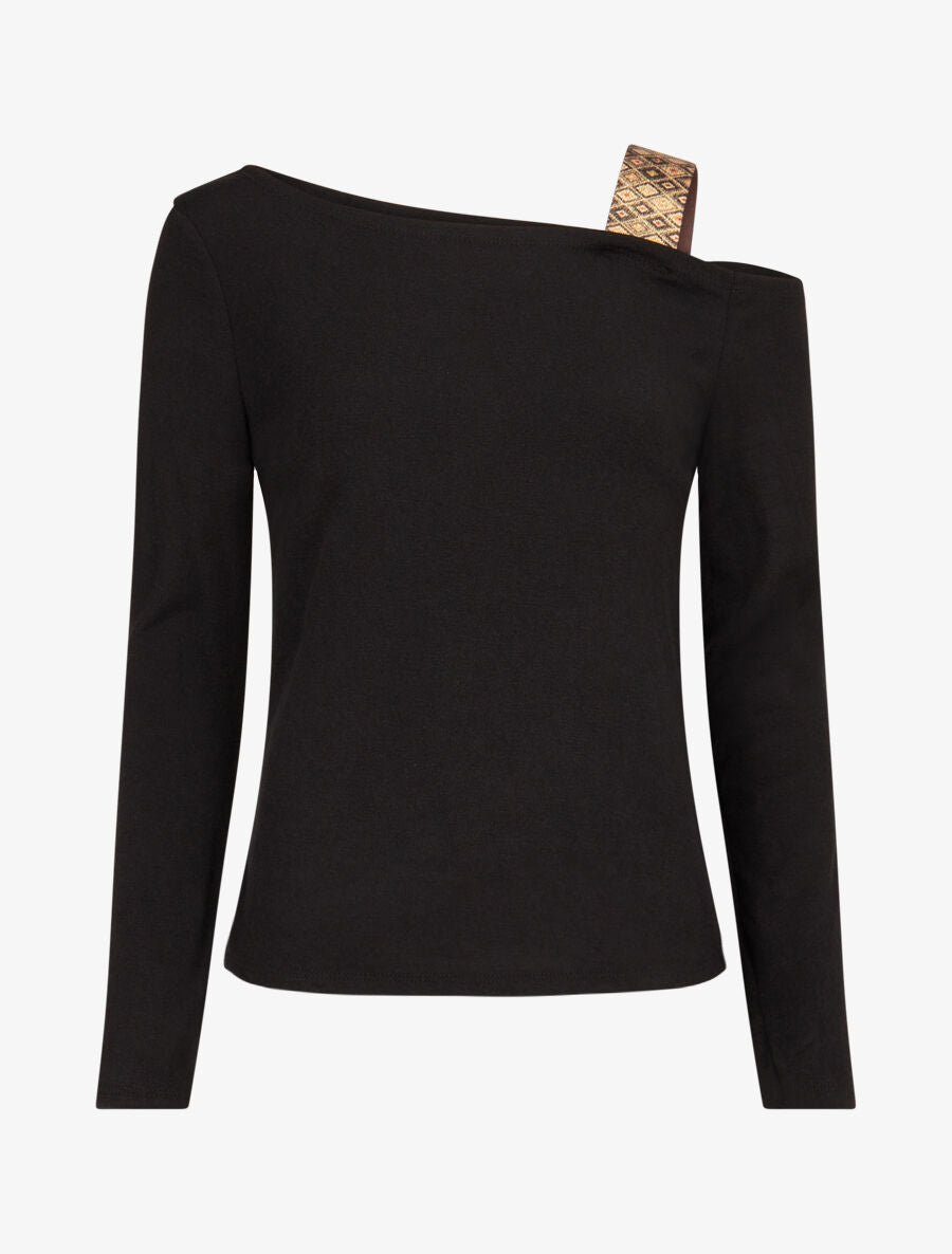 Pull fin à bretelle irisée imprimé graphique - Noir - 1