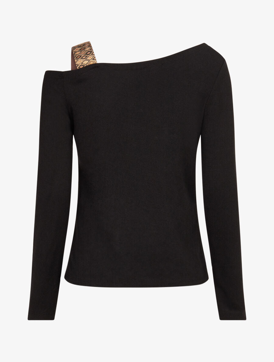 Pull fin à bretelle irisée imprimé graphique - Noir - 2