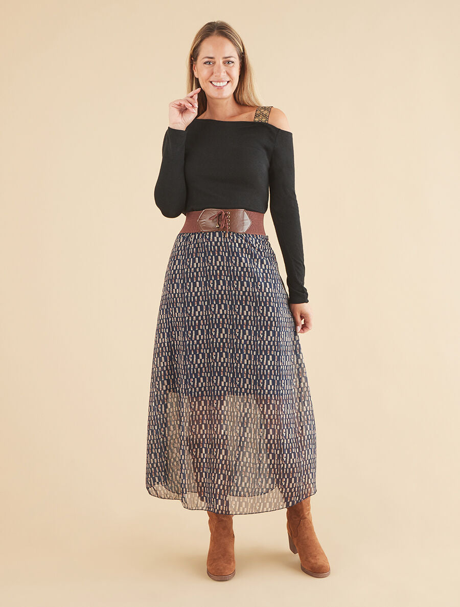 Pull fin à bretelle irisée imprimé graphique - Noir - 4