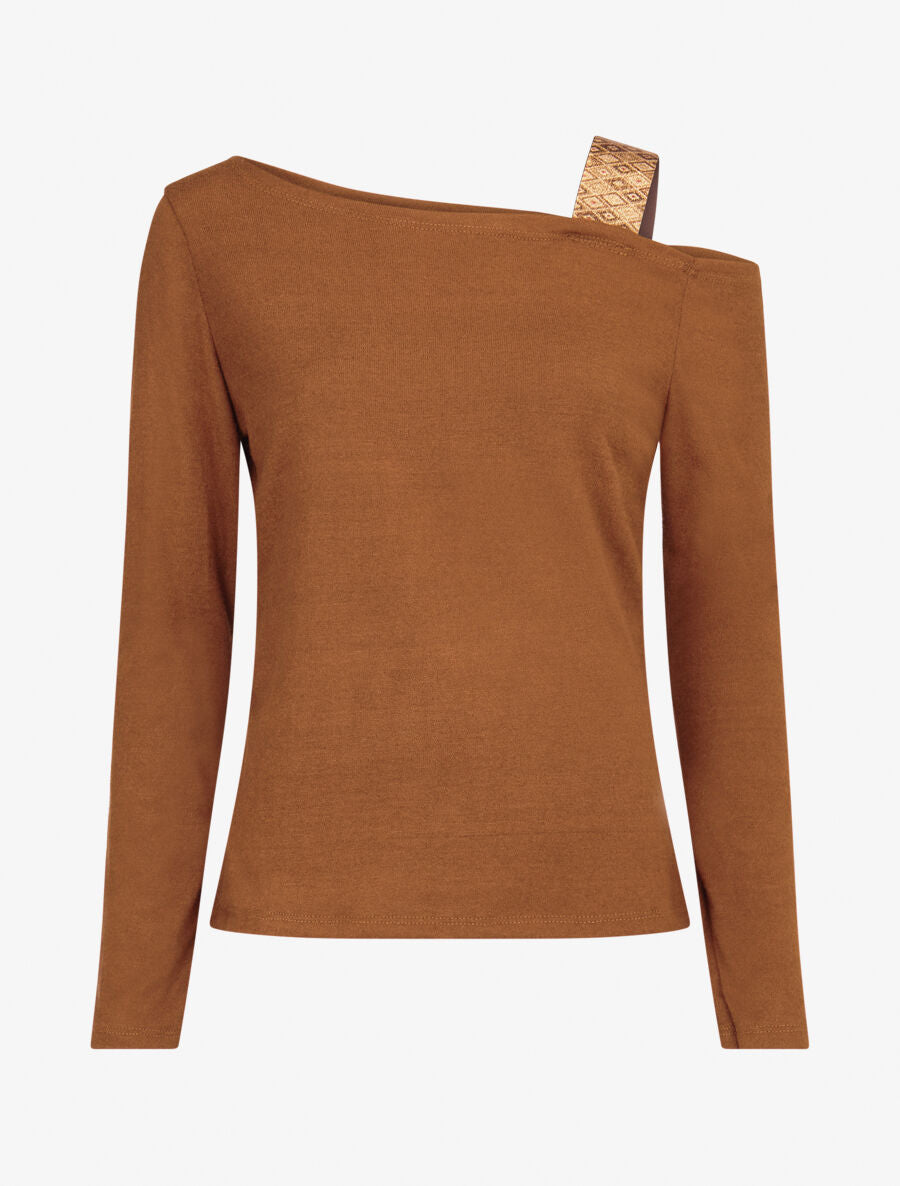 Pull fin à bretelle irisée imprimé graphique - Camel - 1