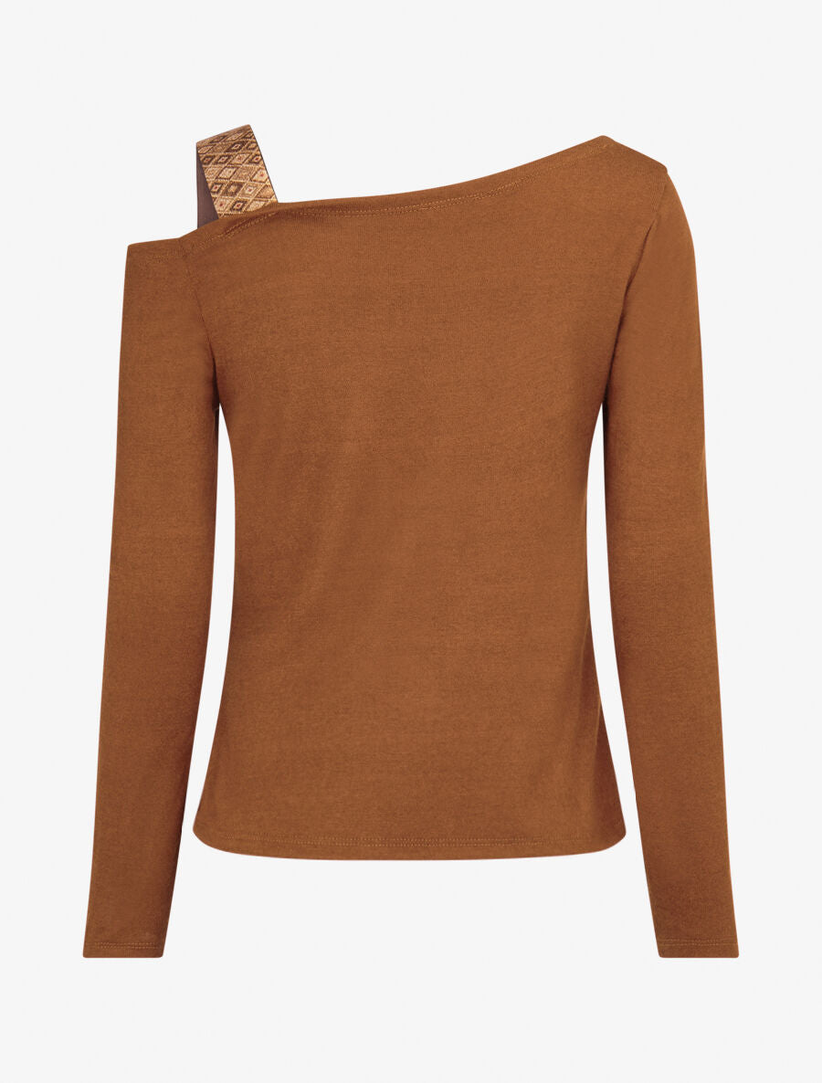 Pull fin à bretelle irisée imprimé graphique - Camel - 2