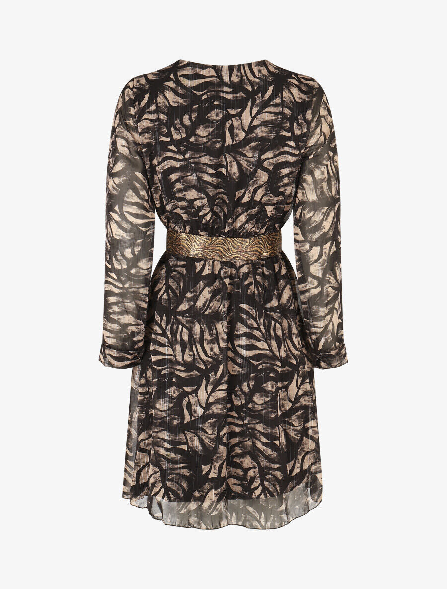 Robe fluide imprimé fleuri à taille stylisée - Noir - 2