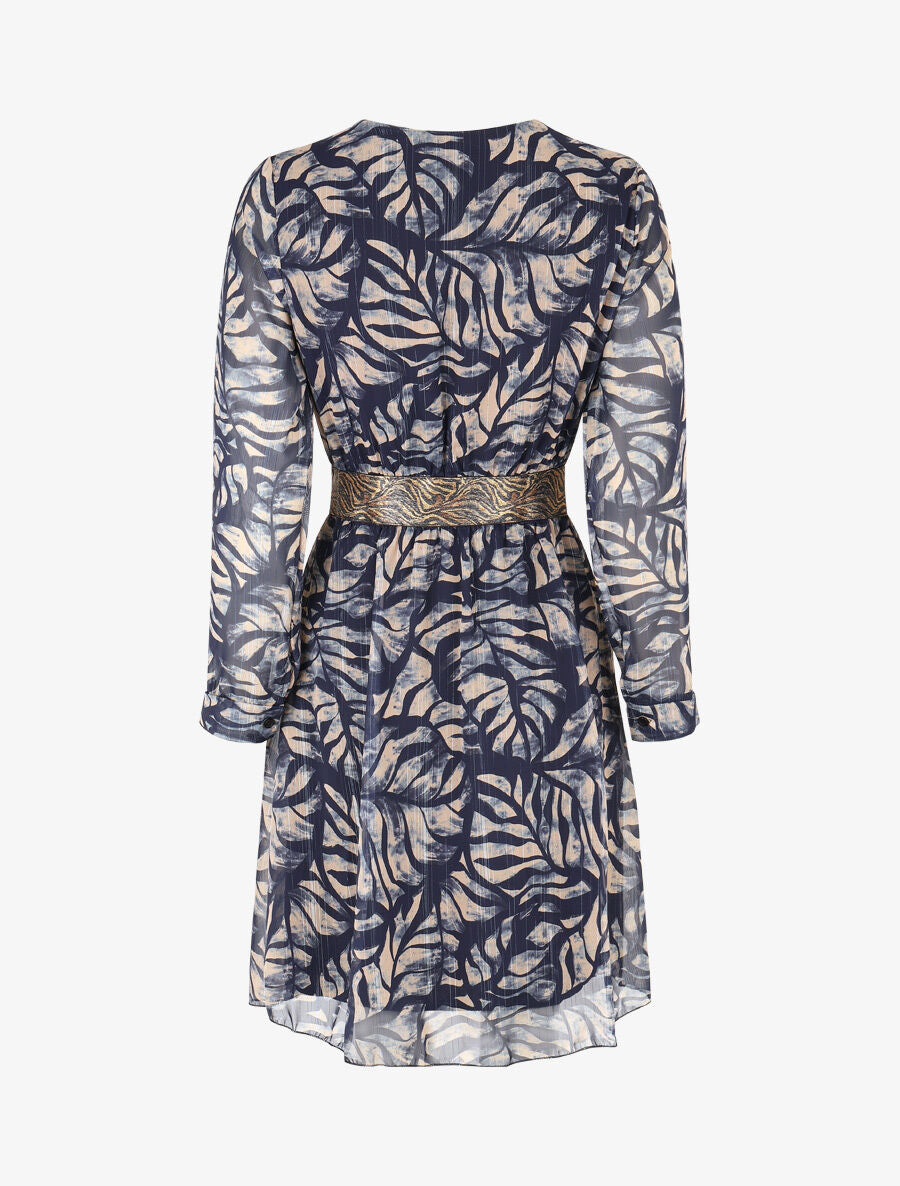 Robe fluide imprimé fleuri à taille stylisée - Marine - 2