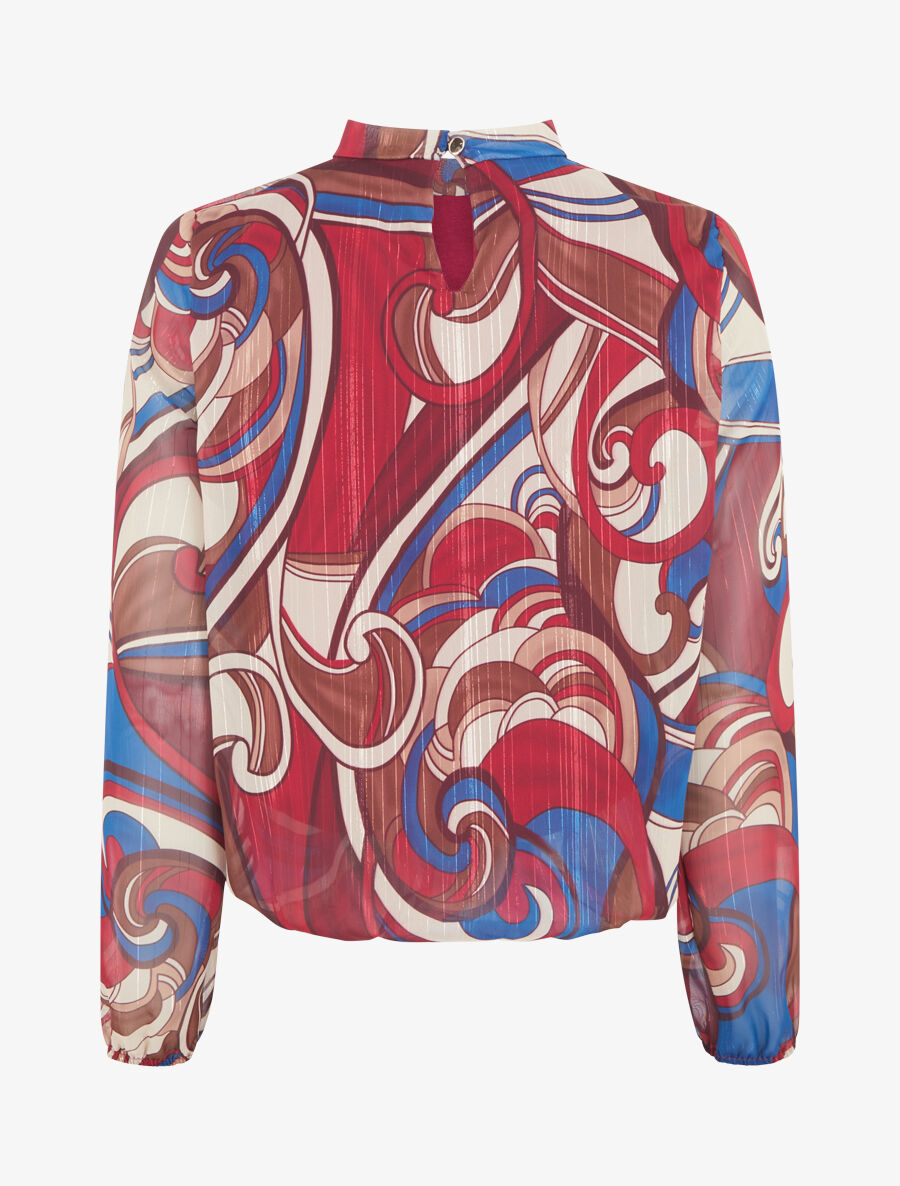 Blouse irisée et imprimé graphique - Lie de vin - 2