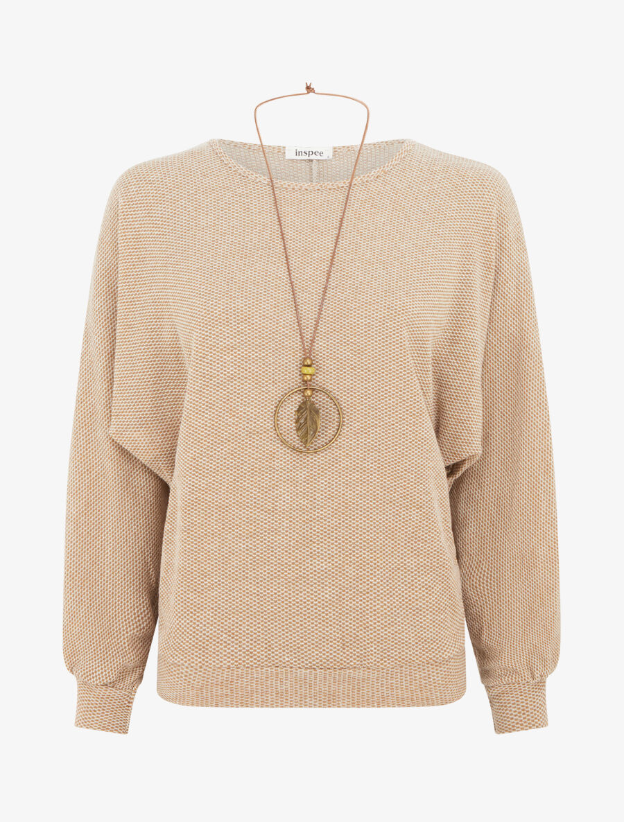 Pull fin à col rond - Camel - 1