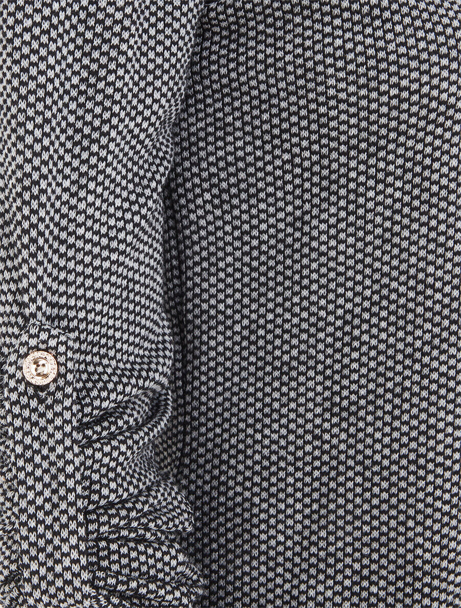 Pull fin à col chemise et manches retroussables - Noir - 3