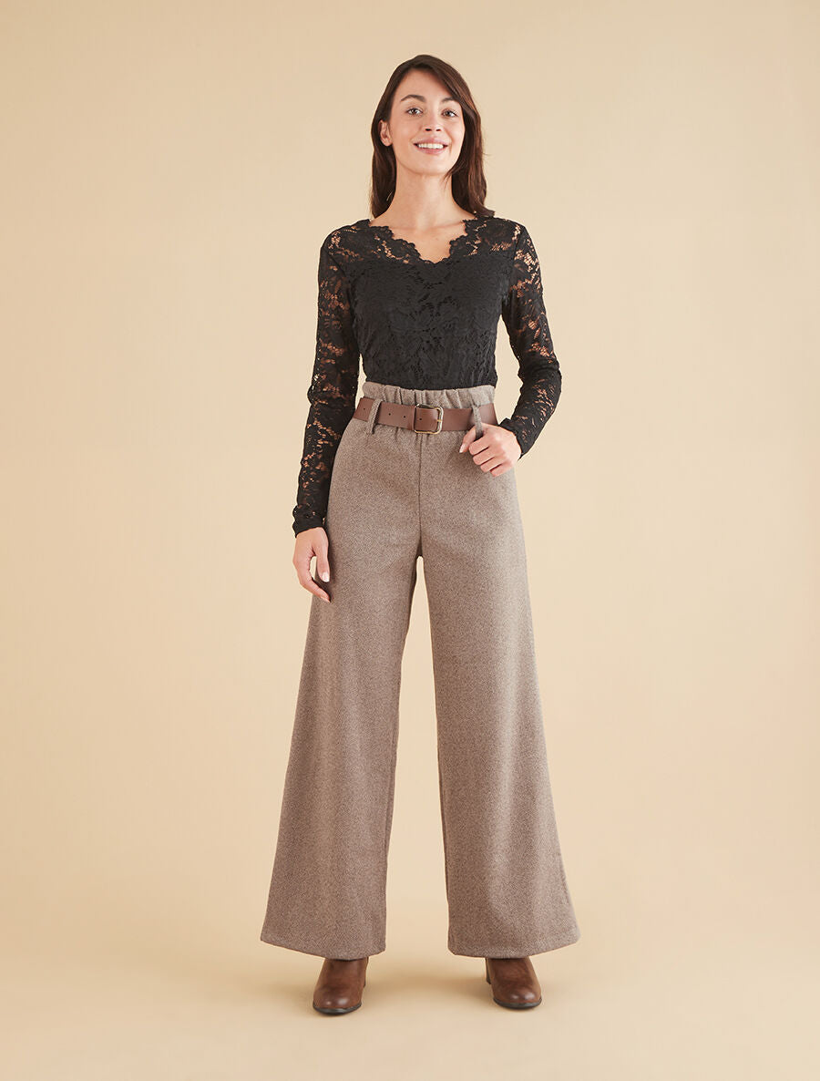 Pantalon ample en tweed - Camel - 4