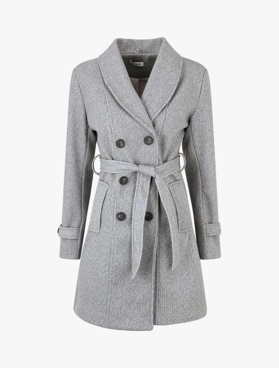 Manteau uni à col en fourrure synthétique - Gris - 4