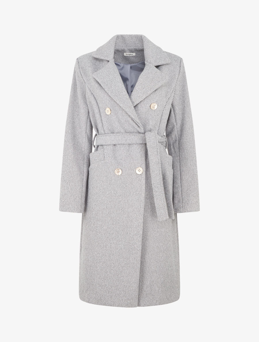 Manteau uni à boutons décoratifs - Gris - 1