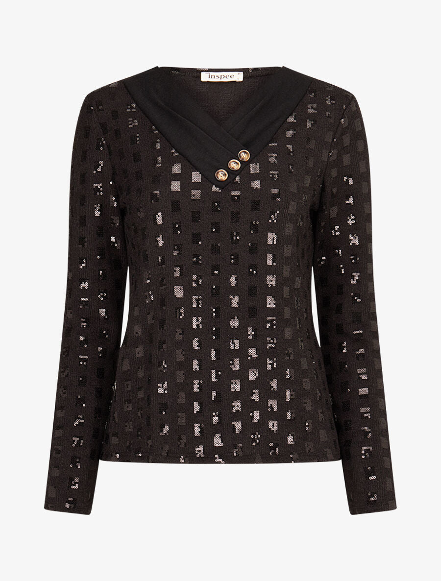 Pull fin incrusté de sequins - Noir - 4
