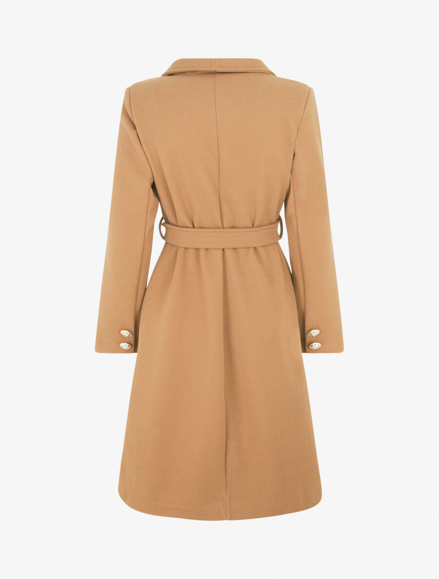 Manteau long uni à boutons marins dorés - Camel - 2