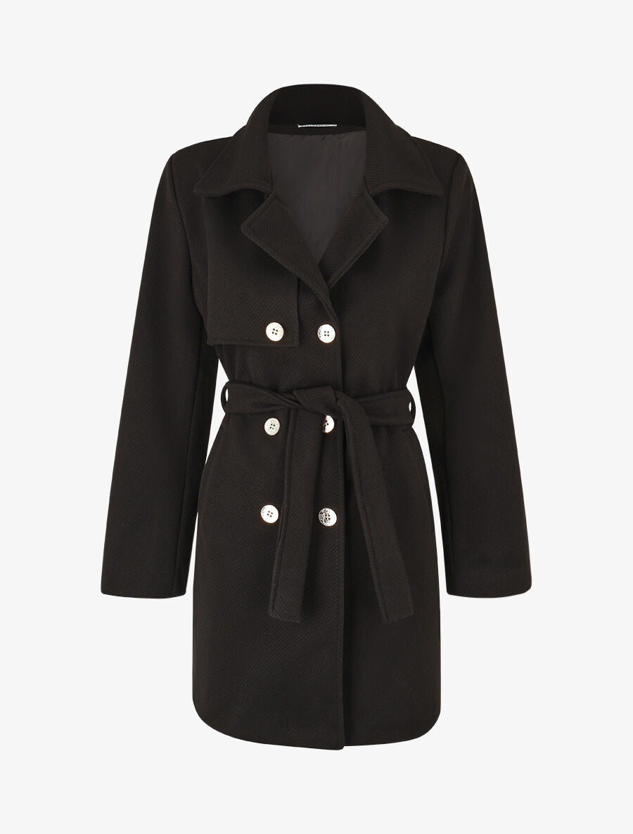 Manteau long à fermeture boutonnée dorée - Noir - 1