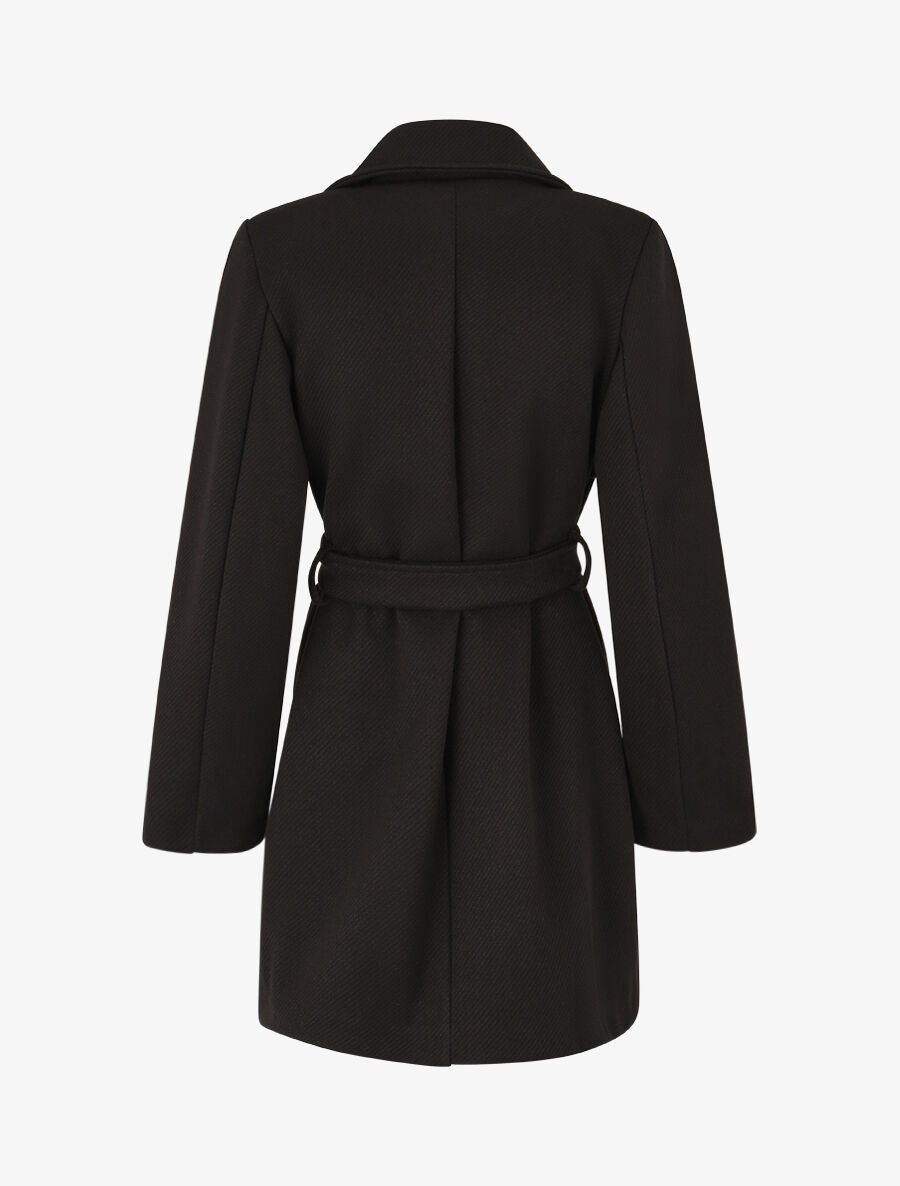 Manteau long à fermeture boutonnée dorée - Noir - 2