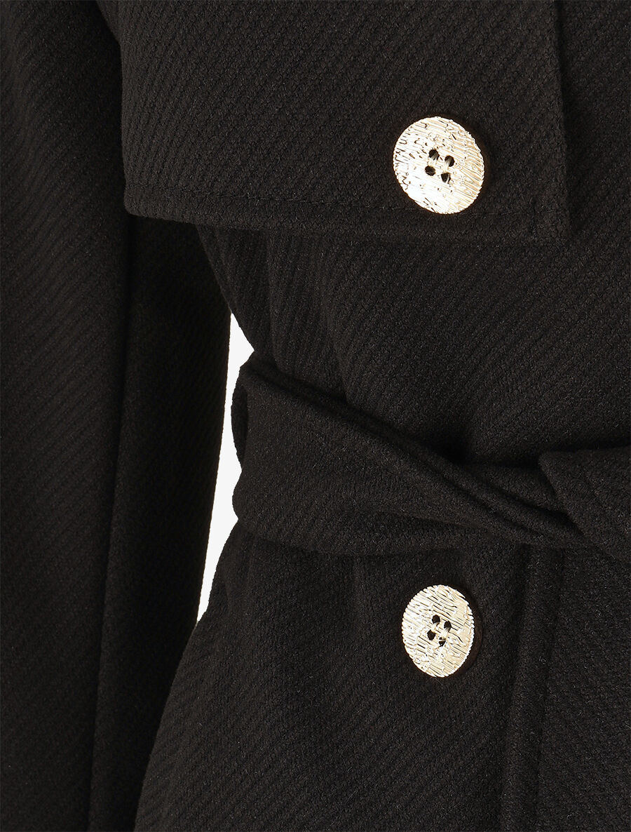 Manteau long à fermeture boutonnée dorée - Noir - 3