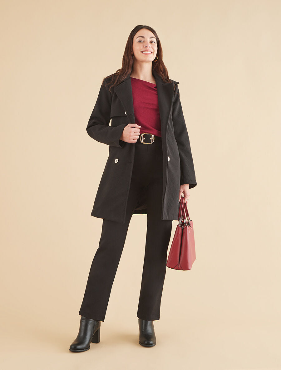 Manteau long à fermeture boutonnée dorée - Noir - 4