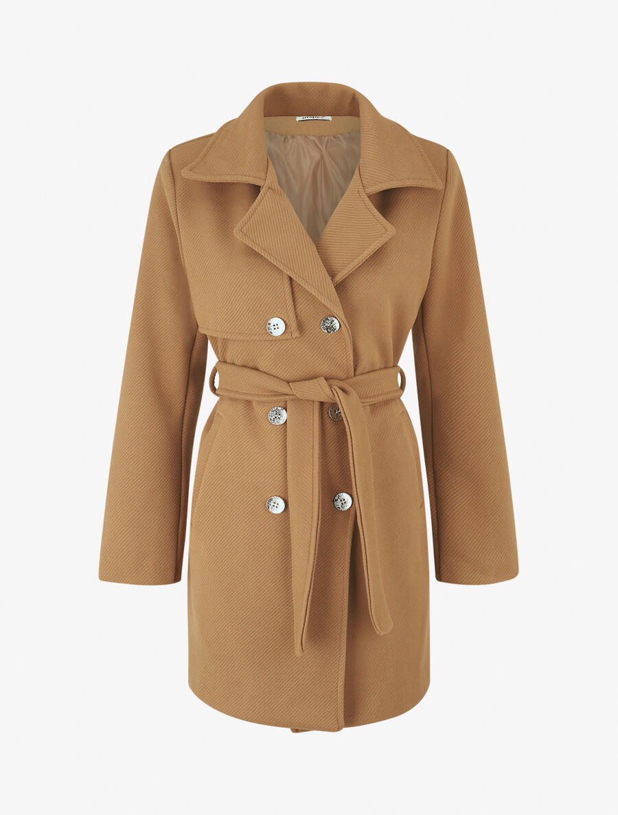 Manteau long à fermeture boutonnée dorée - Camel - 1