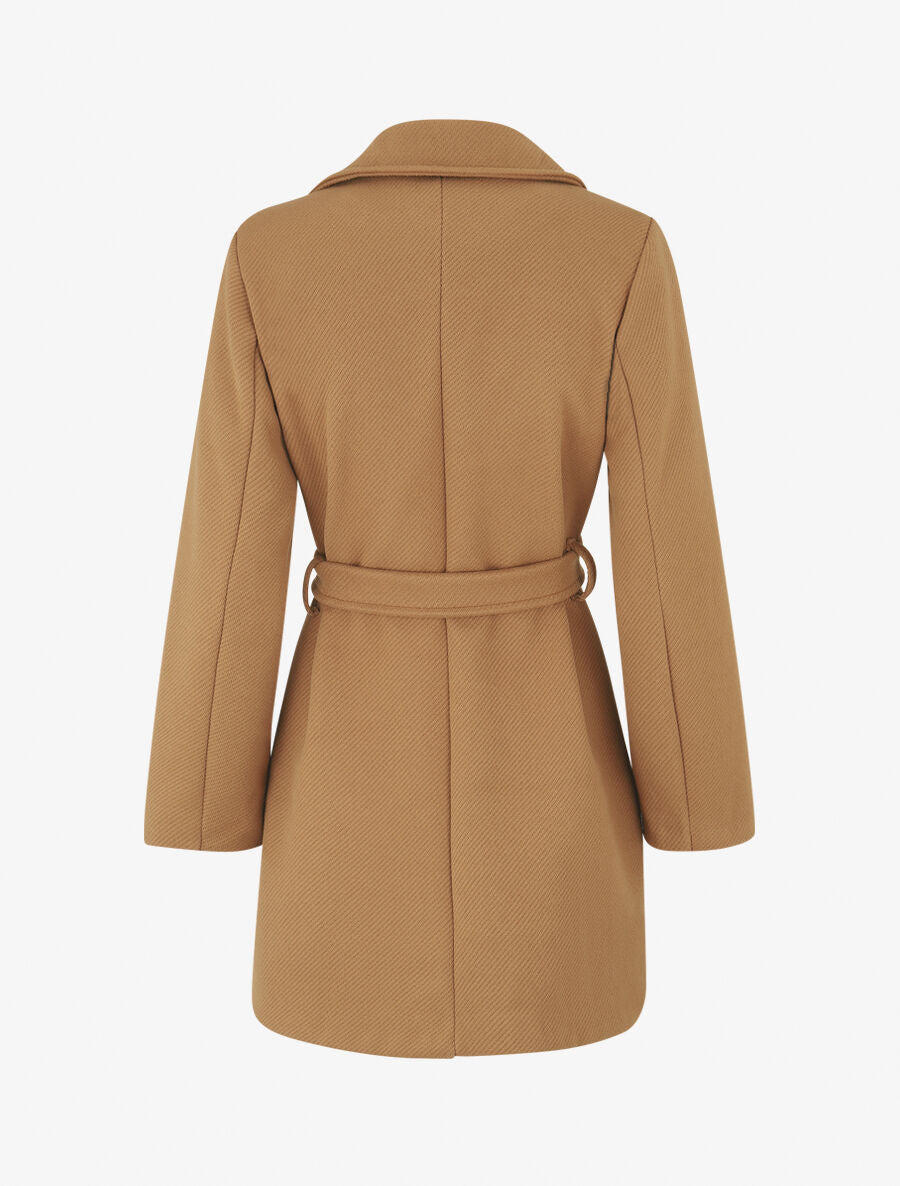 Manteau long à fermeture boutonnée dorée - Camel - 2