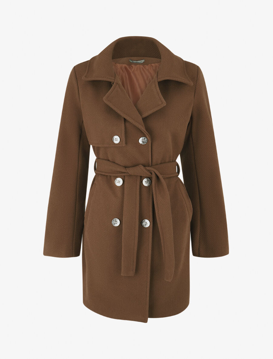 Manteau long à fermeture boutonnée dorée - Marron - 1