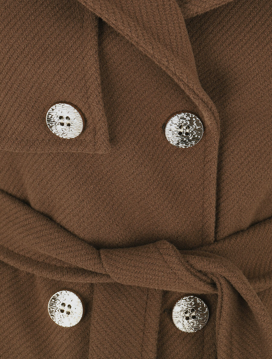 Manteau long à fermeture boutonnée dorée - Marron - 3