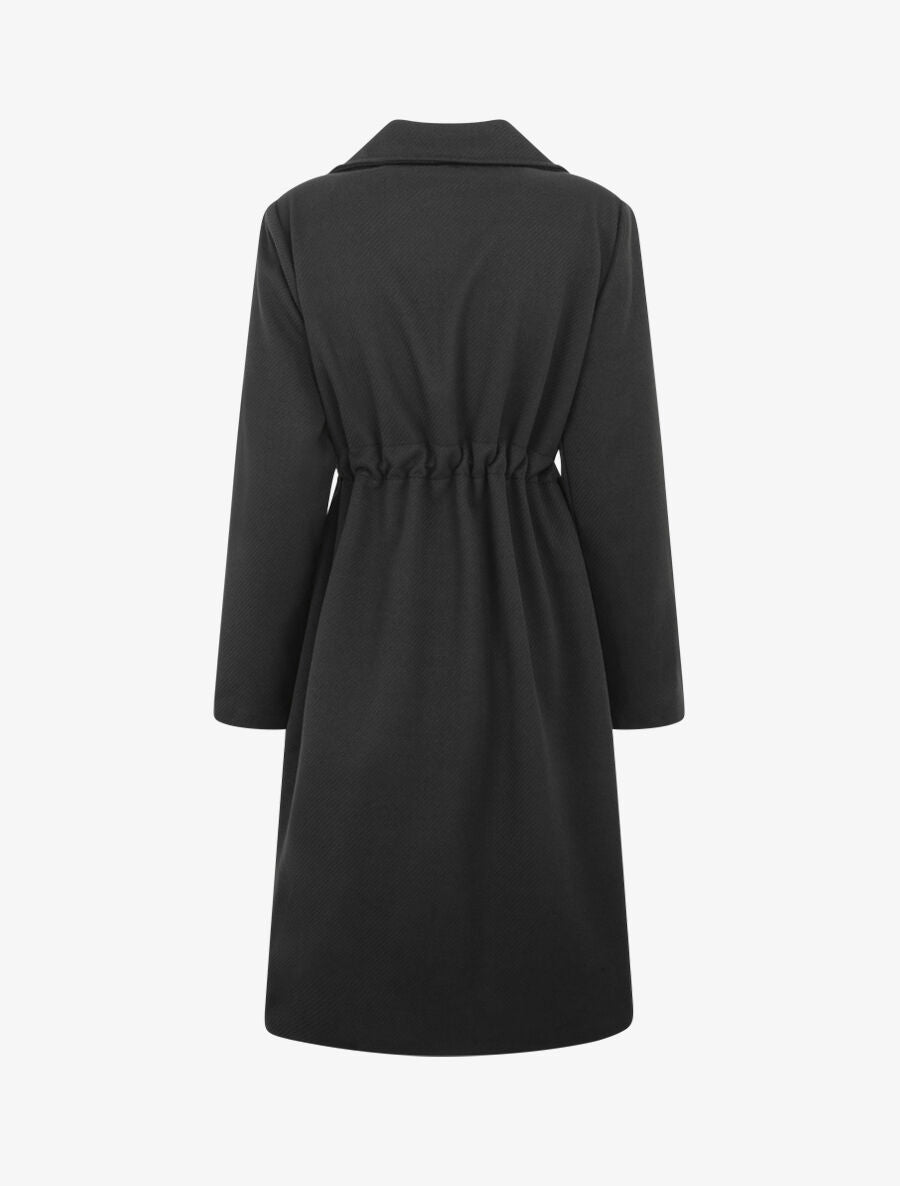 Manteau uni à cordons de serrage - Noir - 2