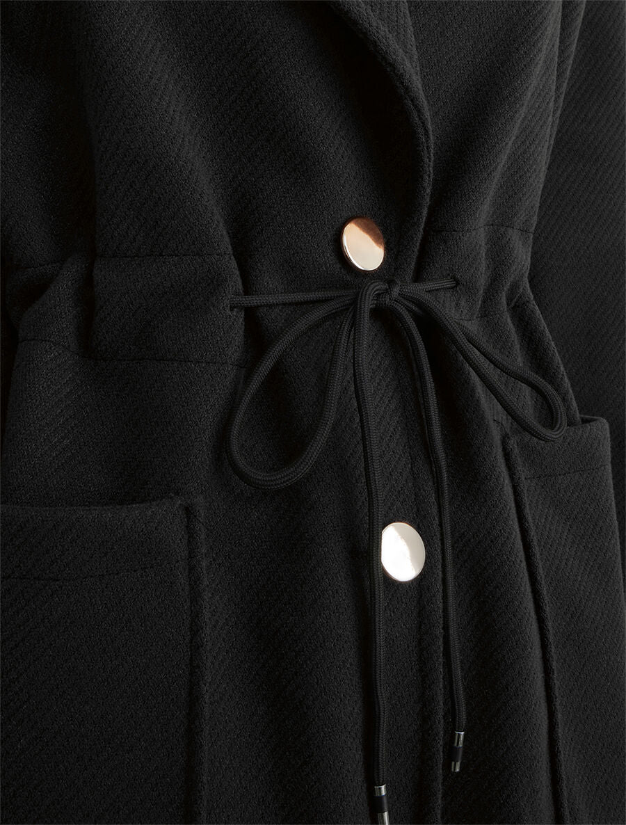 Manteau uni à cordons de serrage - Noir - 3