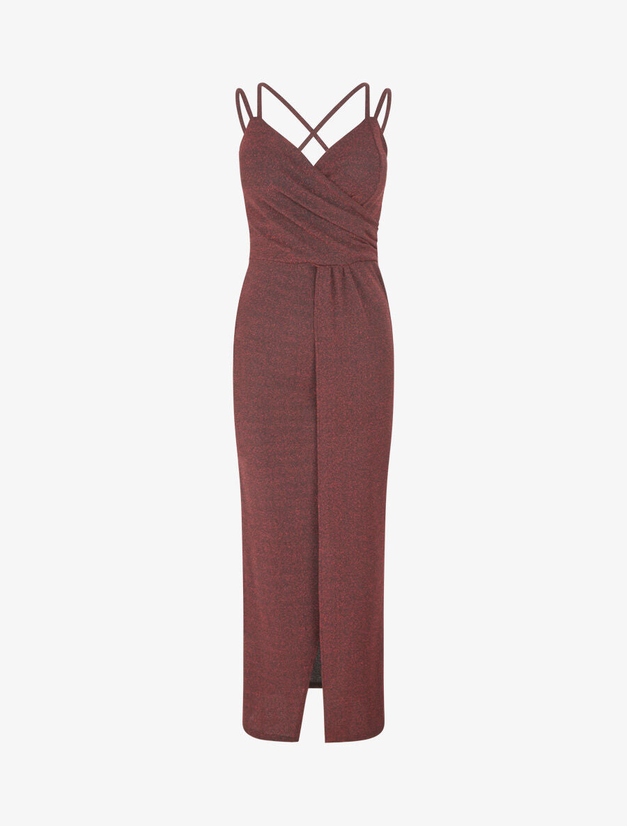 Robe longue irisée à bretelles croisées - Rouge - 4
