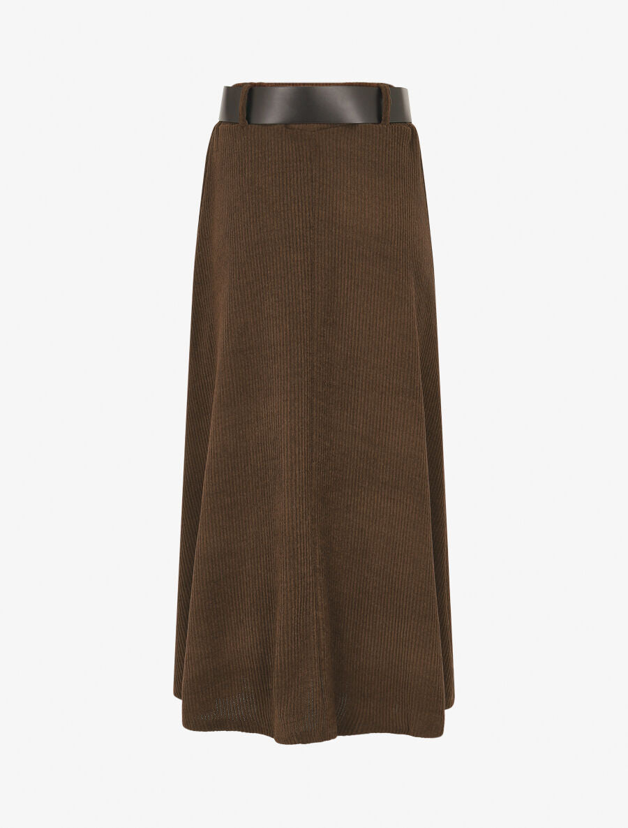 Jupe longue unie côtelée - Marron - 2