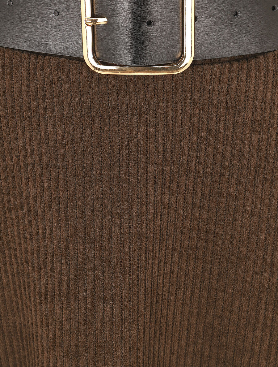 Jupe longue unie côtelée - Marron - 3