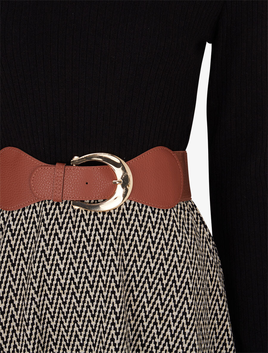 Robe patineuse à jupe irisée et imprimé zig-zag - Noir - 3