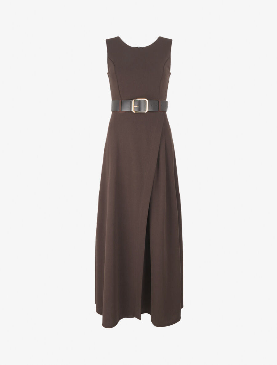 Robe longue unie style portefeuille - Marron - 4