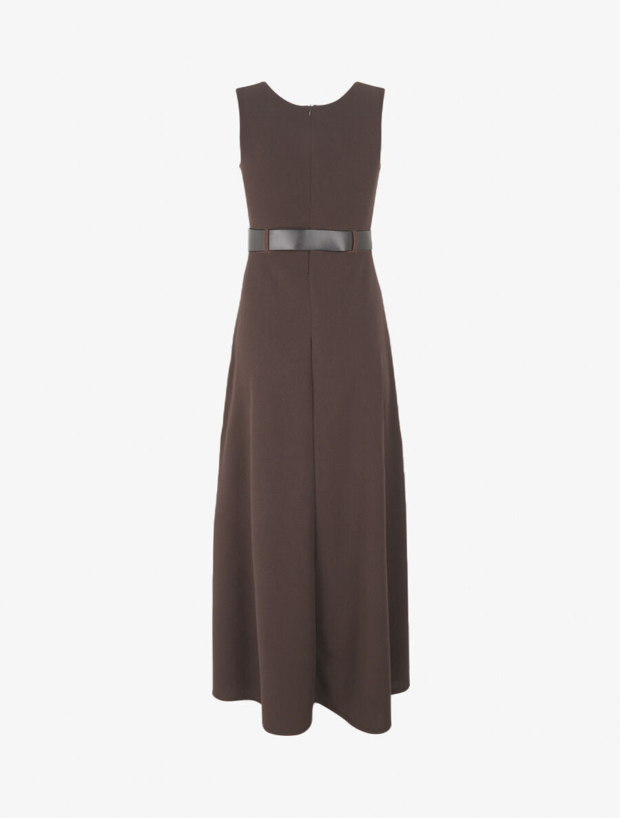 Robe longue unie style portefeuille - Marron - 2