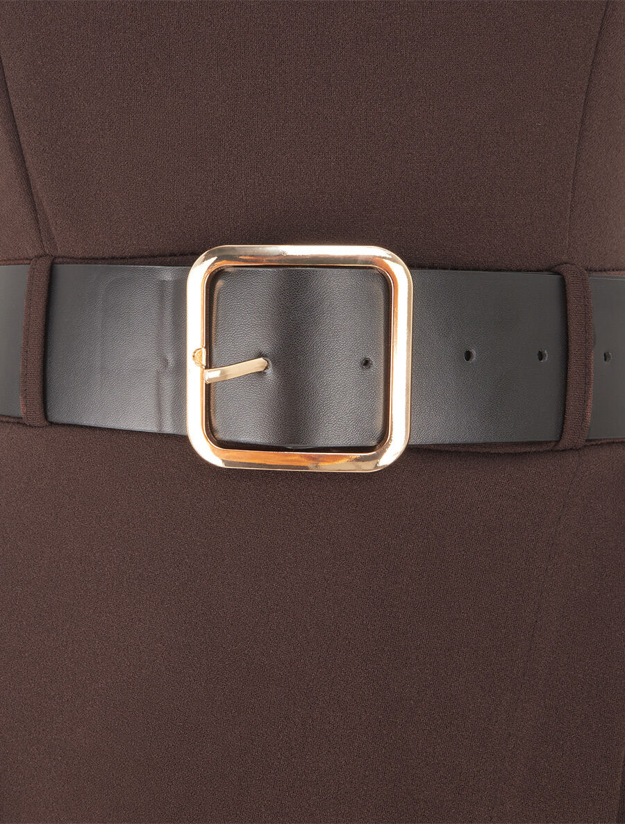 Robe longue unie style portefeuille - Marron - 3