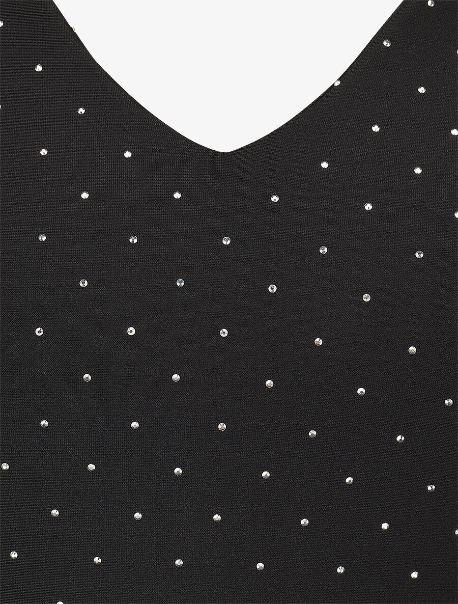 Body uni strassé à col V - Noir - 3