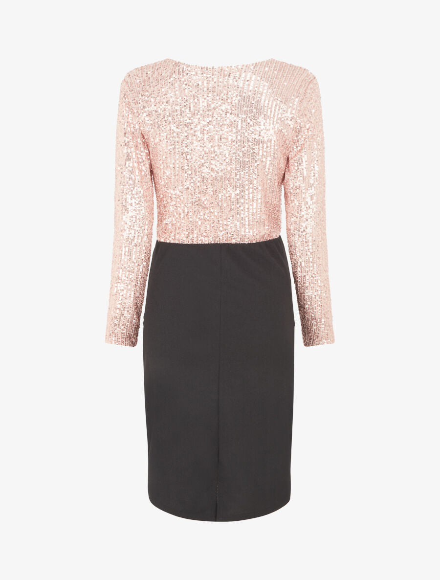 Robe bi-matière à buste orné de sequins - Rose gold - 2