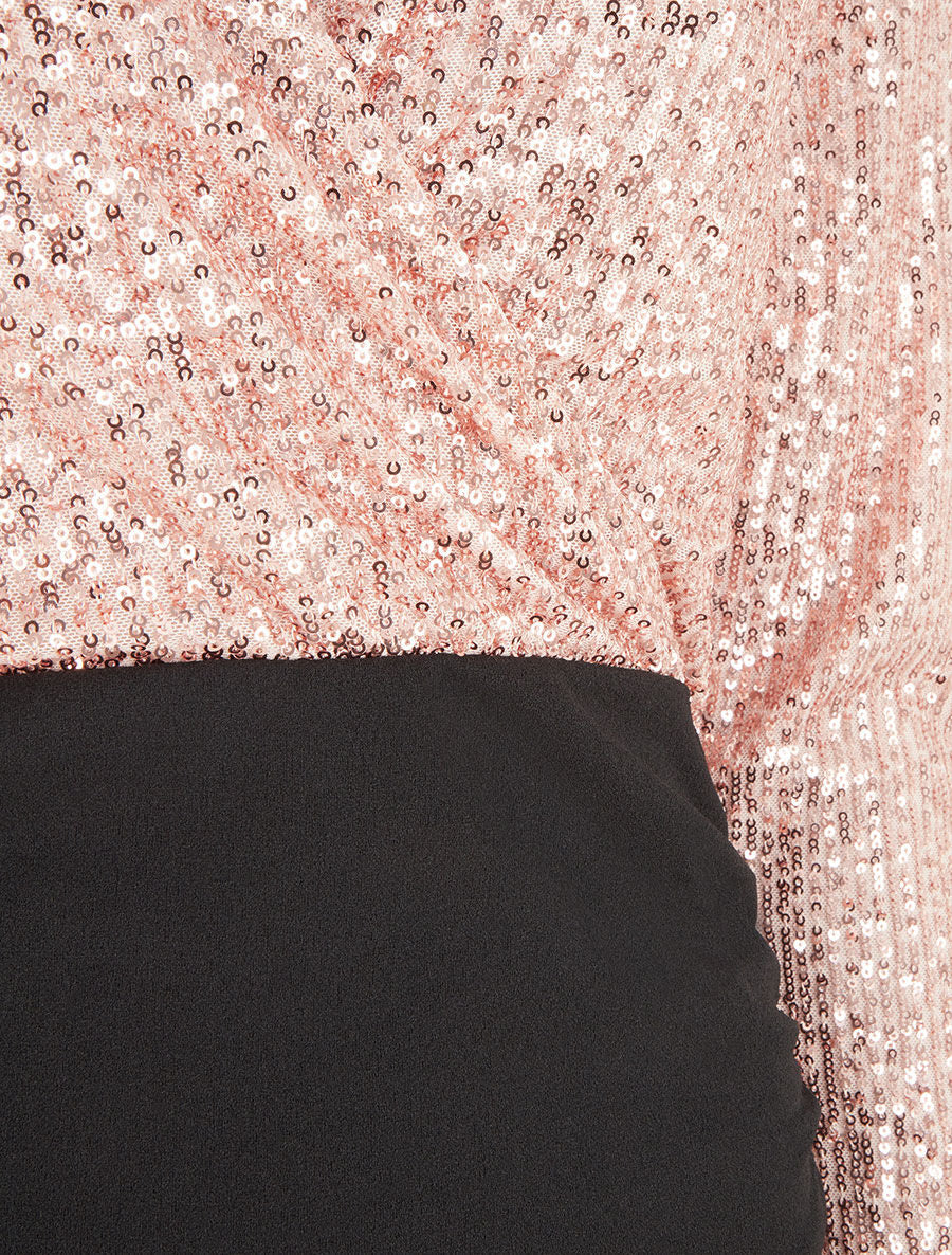 Robe bi-matière à buste orné de sequins - Rose gold - 3
