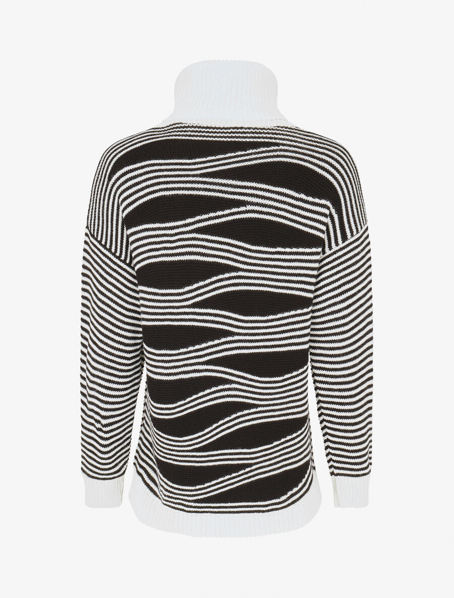 Pull col roulé à imprimé graphique - Blanc - 2